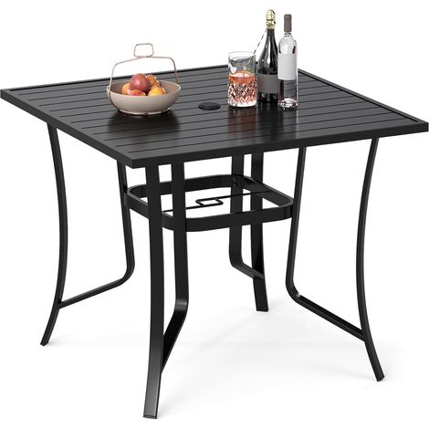 COSTWAY Tavolino da Giardino in Metallo con Foro per Ombrellone e Tappo per Foro,91x91x73 cm (1/5)