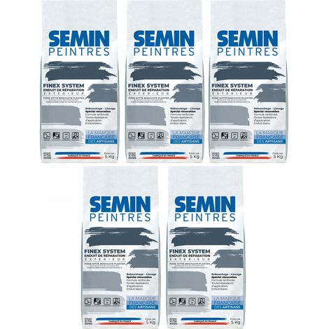 Lot de 5 reboucheurs extérieur Semin - enduit de réparation, rebouchage, réparation et lissage - très forte adhérence - sac de 5 kg (1/5)