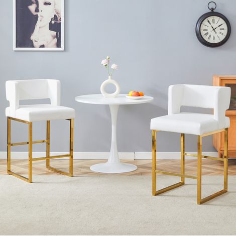 MEUBLIV Lot de 2 tabourets de bar 91,4 cm blanc et doré – dossier enveloppant (1/5)