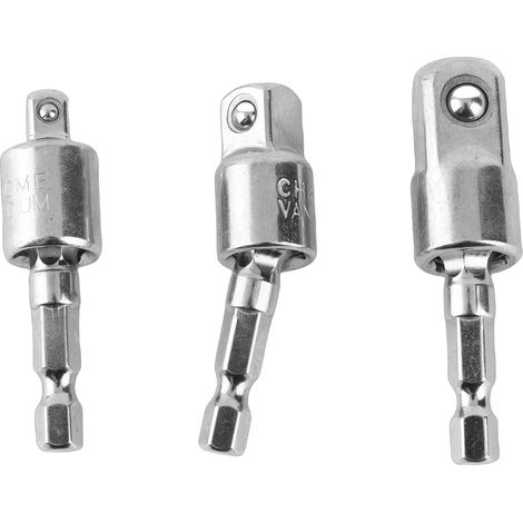 Juego de 3 adaptadores para taladro eléctrico, de vástago cuadrado a hexagonal, de metal, con rotación de 360°, color plata. (1/5)