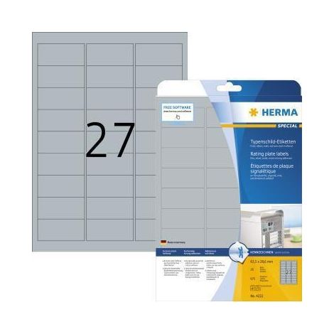 HERMA Typenschildetikett 4222 63,5x29,6 mm silber 675 St./Pack. (1/4)