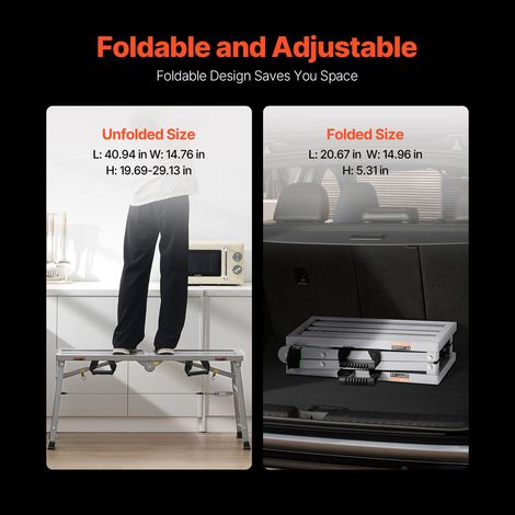 Plateforme de Travail Échafaudage Pliant Portable 500/620/740 mm en Acier Allié, Capacité de Charge 180 kg, Pieds Antidérapants, Ta… (1/5)
