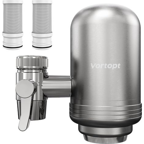 Filtre eau Robinet en Acier Inoxydable, Système de Filtration d'eau à Bloc de Carbone, Filtre à eau du Robinet, Réduit Chlore, Mauvais Goût et Odeur, T2 (2 Filtres Inclus) (1/5)