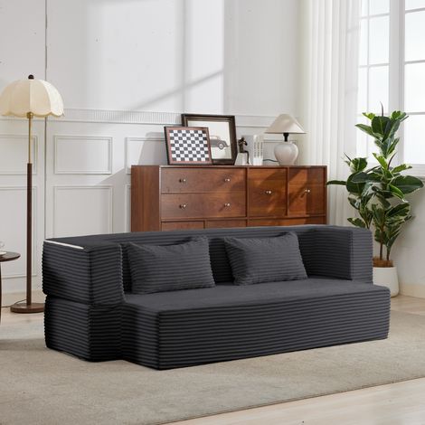 Canapé convertible 2 places en velours côtelé avec 2 oreillers,canapé de sol modulable,aucun assemblage requis,canapé lit rabattable,gris (1/5)