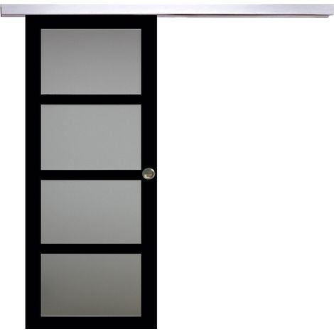 Porta scorrevole Telia nera H204 x L73 con binario in alluminio + 2 gusci installati
