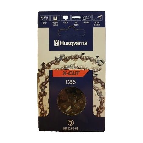 Cadena Husqvarna C85 X-Cut Full Chisel de 3/8" (1,5 mm), 68 eslabones, original.
