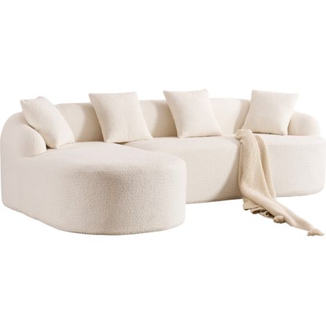 Divano modulare curvo con chaise longue sinistra, rivestimento in ciniglia, bianco (1/5)