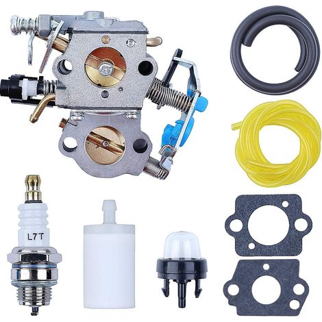 WTA-29 Carburateur avec filtre à carburant et bougie pour tronçonneuse Husqvarna 455E 455 Rancher 460 461 (1/5)