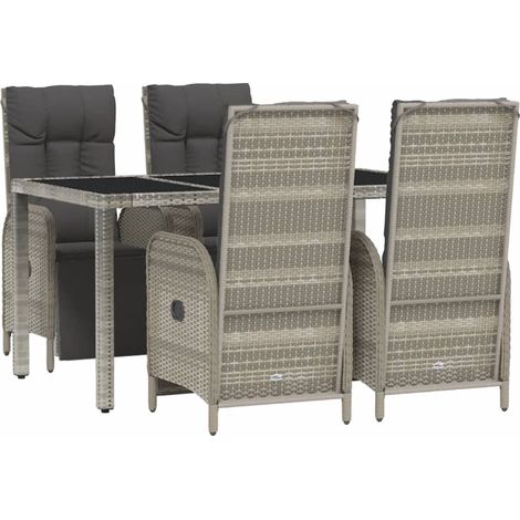 Ensemble de salle à manger de jardin meuble extérieur 5 pièces avec coussins gris
