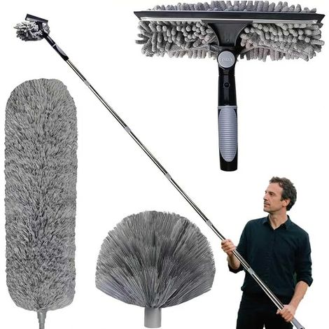 Telescopic Duster 6 m, Telescopic with Adjustable Extension 1.5-6 m, Spider Broom, Window Squeegee, Chenille Duster Head for Ceilings, Blinds (1/5)