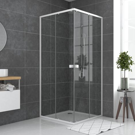 porte de douche carrée blanc extensible 77 à 90cm de largeur - verre transparent - whity