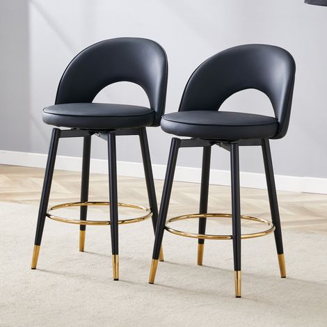 Taburete de bar de metal negro con respaldo calado, giratorio 360°, asiento en PU,44×44×91.5cm (1/5)