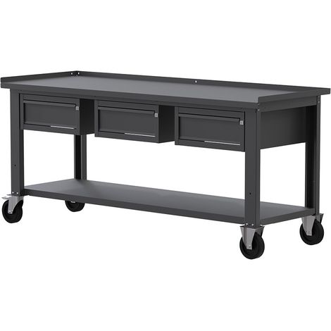 Banco da lavoro con ruote SOGI X3N124AR - 2 m - piano in acciaio - 1 + 1 + 1 cassetti (1/4)