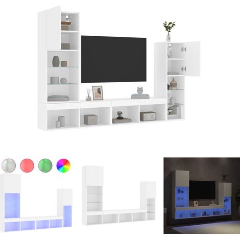 The Living Store 4-tlg. Wohnwand mit LED-Beleuchtung Weiß Holzwerkstoff - TV-Möbel (1/5)
