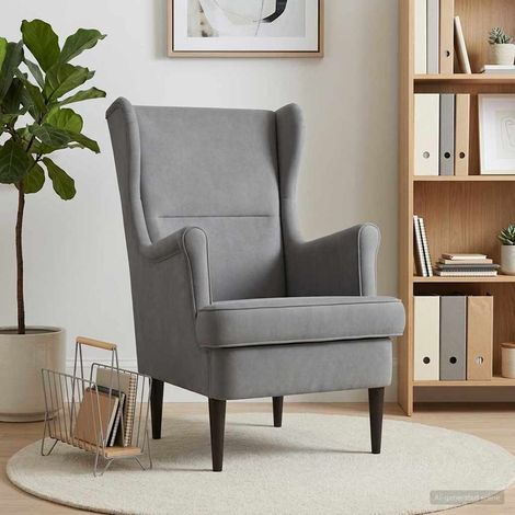 Fauteuil gris foncé en velours, coussin amovible, métal et bois, 65 x 79 x 100 cm - PANGIVO (1/5)