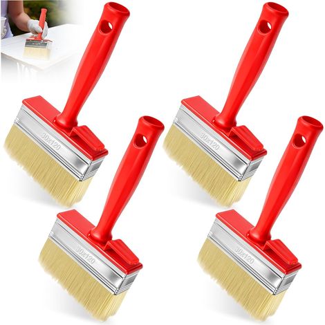 4 Pièces Pinceau Plat Peinture avec Poignée en Plastique Rouge, Pinceaux Clôture Plats 30x120mm, Brosse Terrasse Pinceau Lasure Bricolage Grand pour Bois, Meubles, Mur, Peinture Murale, Abri Jardin (1/5)