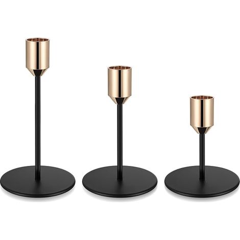 Bougeoir Doré, Bougeoirs Chandeliers Coniques, Noirs en Métal pour Bougies Coniques, Décoration Intérieure, Centre de Table Mariage Réception (Style Cône)