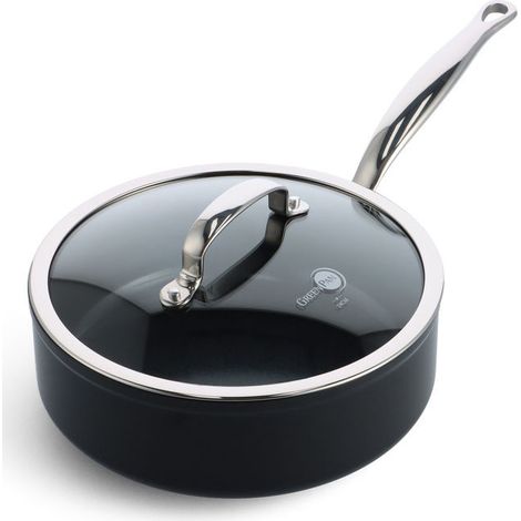 GreenPan BARCELONA PRO Patelnia Sauté 24 cm con Coperchio in Acciaio Inox Antiaderente Ceramica Thermolon Infinity Pro Induzione Forno 220°C PFAS Free colore Nero