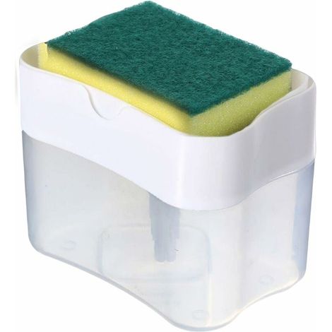Distributeur de Savon à Vaisselle - Distributeur de Liquide Vaisselle 2 en 1 pour Cuisine - Organisateur de comptoir de Distributeur de Savon à Vaisselle pour évier de Cuisine (Blanc) (1/5)