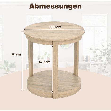 Table basse ronde couleur chêne en bois d hévéa à 2 niveaux avec étagère et pieds stables, facile à nettoyer, pour salon et chambre (1/5)