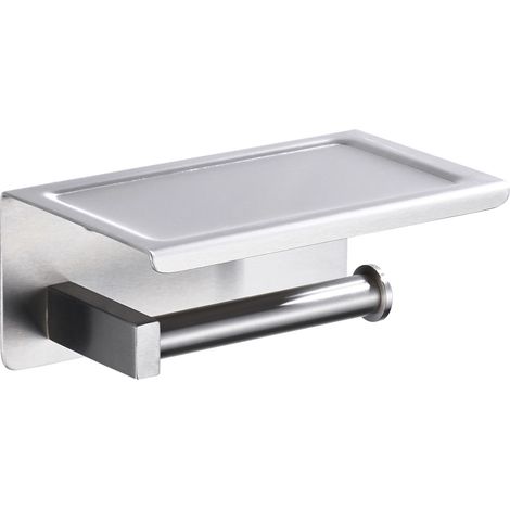 BALNEO - porte-papier toilette avec étagère en acier inox argenté INOX - dérouleur QUBE inoxydable - support papier WC en métal (1/2)