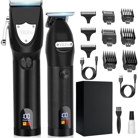Cortapelos para hombre, recortadora de barba con cable USB, afeitadora eléctrica con pantalla LED, kit de recortadora profesional 2 en 1 para calvicie, degradado, estilo salón de belleza de 3 días, ne (1/5)