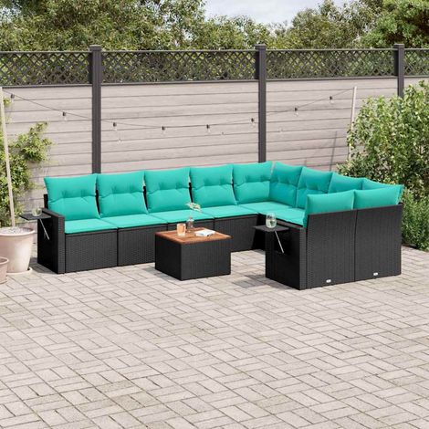 Teenpull – 10-teiliges Gartensofa-Set mit Kissen, schwarzes Polyrattan (1/5)