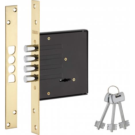 Thirard – Serrure encastrable monopoint 60mm – 4 pênes en acier – 3 clés à double panneton – Têtière carrée pour porte d'entrée (1/2)