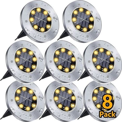 8 lampes solaires de jardin, éclairage LED étanche IP65 à encastrer, pour pelouse et allée extérieure (1/5)