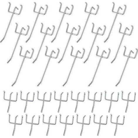 30 Pièces Crochets pour Panneaux Perforés, Crochets pour Panneau Perforé Porte Mural, Crochets Muraux pour Organiser Outils Établi Rayonnages de Magasins - 10cm/5cm (1/5)