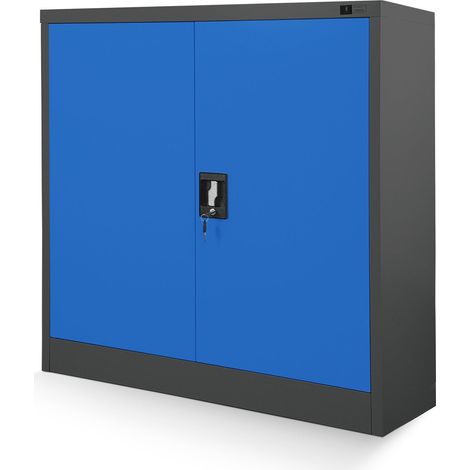 Jan Nowak C001B kleiner Aktenschrank abschließbar Büroschrank Metallschrank Wertfachschrank 92,5 cm x 90 cm x 40 cm Anthrazit - Blau