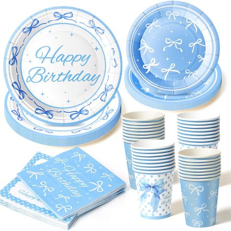 Vaisselle Anniversaire 20 Personne Assiette Anniversaire Arc Bleu de Assiette Gobelets Serviette Papier Bleu Kit Anniversaire Fille 2 3 4 5 Femme 30 40 50 60 Ans (1/5)