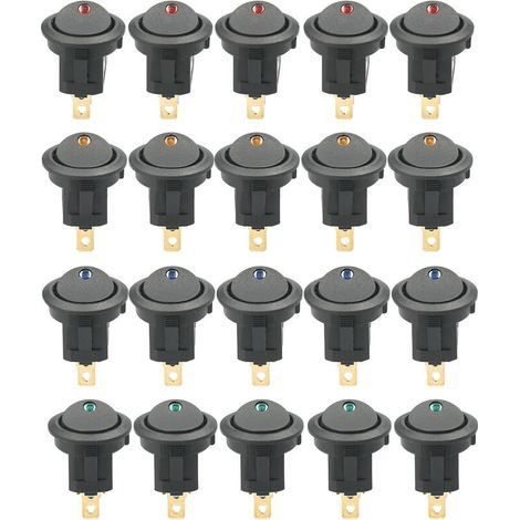 Interrupteur à bascule rond unipolaire unidirectionnel (lot de 20) 12 V CC 20 A avec voyants LED, pour la commande marche/arrêt des voitures, camions, quads et véhicules utilitaires. (1/5)