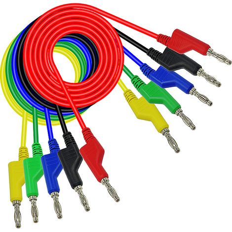 Lot de 5 pointes de test pour multimètre numérique, câbles en cuivre pur gainés PVC, couleurs rouge, noir, bleu, jaune, vert (1/5)