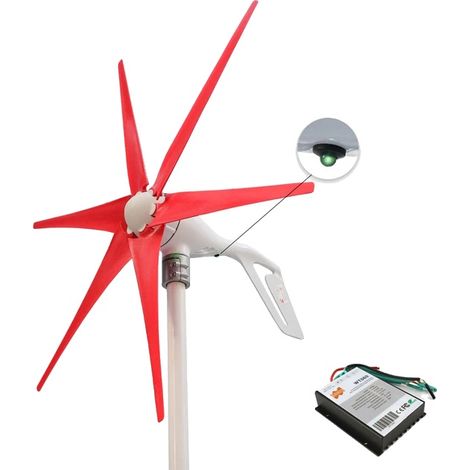 Éolienne, Conversion Énergétique Efficace, Faible Vitesse de Démarrage, 24V-g, 6 Lames Rouges, 400W-g (1/2)