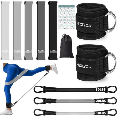 Kit Élastique Musculation - 12 pièces Bandes de Résistance de 5 à 40 lbs et Sangles Cheville de 10 à 30 lbs, Élastique pour Fitness Maison avec Guide d'Entraînement et Sac Inclus (1/5)
