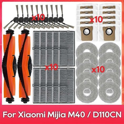 Accessoires de rechange pour balai serpillière Xiaomi Mijia Omni M40 / D110CN : brosse latérale principale, filtre HEPA, sac à poussière.