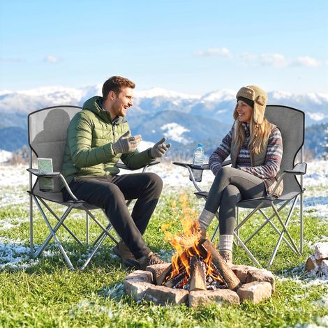 Set mit 2 Campingstühlen mit hoher Rückenlehne aus Metall und Oxford-Gewebe, Grau