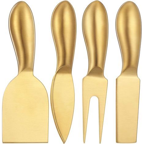 Ensemble de couteaux à fromage en acier inoxydable, ustensiles de cuisine avec outils de coupe et de tranchage (doré, 4 pièces) (1/5)