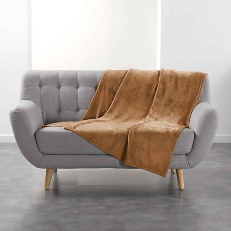Plaid Uni en Flanelle "Flanou" 125x150cm Camel (1/2)