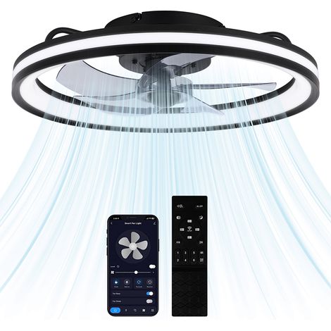Wolketon Ventilador de techo LED con iluminación y control remoto - Ventilador regulable 48CM
