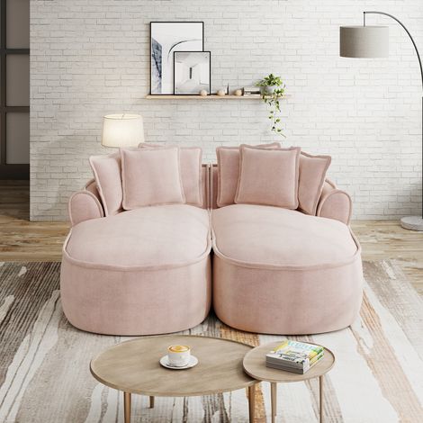 Canapé double Chenille Cloud, design sans cadre, chaise longue double extra large avec coussins, pas besoin d'installation, rose