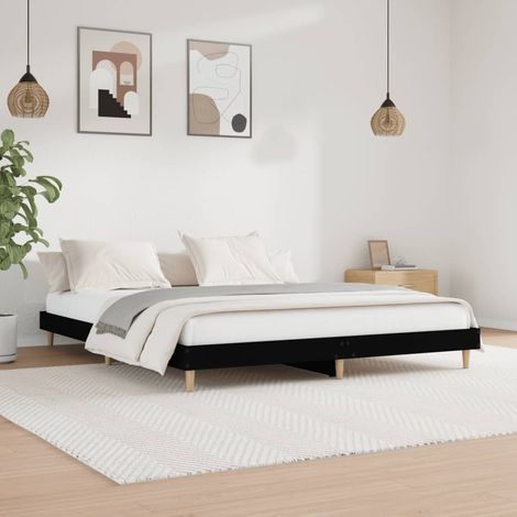 Lit double-200 x 200 cm, Cadre de lit, Lit adulte, Structure de lit noir 200x200 cm bois d'ingénierie PDKEI13630 (1/5)
