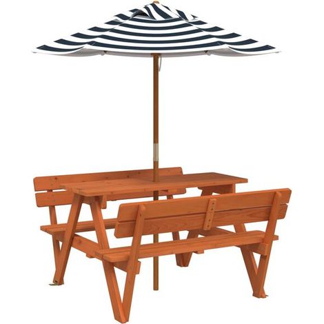 Table de pique-nique pour 4 enfants, avec parasol en bois de cèdre (1/5)