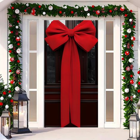 Nouvelle décoration de porte de Noël, bannière avec le Père Noël pour jardin, cour ou extérieur - 90 x 180 cm (perforée + ruban) - 31