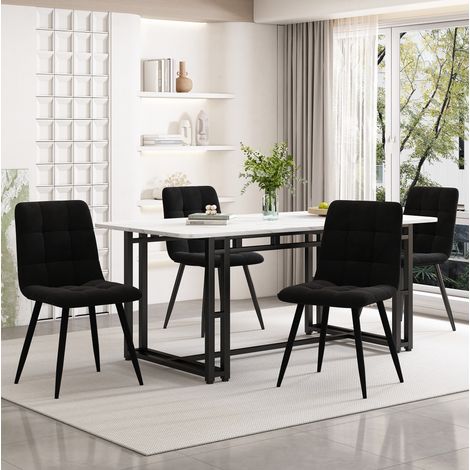 Esstisch mit 4 Stühlen 120 cm MDF Samt Schwarz OKMYHOME (1/5)