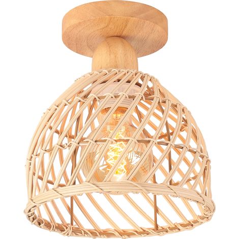 Cage Bambou Suspension Rotin à La Main Luminaire Plafonnier Rétro E27 Créative Rustique Lampe de Plafond Pour Salle Couloir Salon Restaurant 1PCS (1/5)