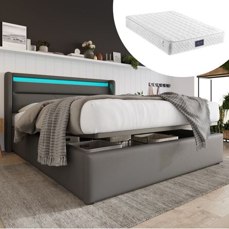 letto letto matrimoniale contenitore LED grigio 160x200 OKMYHOME