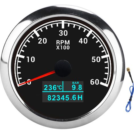 GARRYFIZH Jauge 3-en-1 6000RPM Tachymètre Eau Pression Heure IP67 pour Voiture Camion Bateau (Noir) (1/5)
