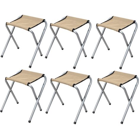 Lot de 6 Tabourets Pliants Aluminium Compact - Beige - Livraison gratuite